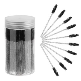 ChefBee - Juego de 100 cepillos desechables para pestañas, varitas de rímel, brochas aplicadoras de maquillaje para extensiones de pestañas y cejas con recipiente (negro)