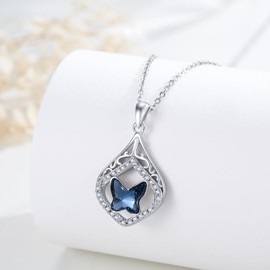 REDSUN Butterfly Necklace 925 Sterling Silver Butterfly Pendant Chain Women's Blue Crystal Butterfly Necklace Jewellery Gifts for Women Girls Children, Sterling Silver
