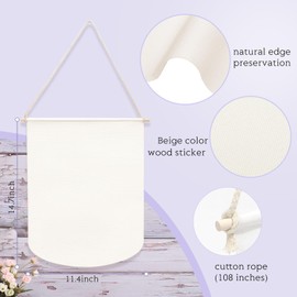 Stoder Vinyl Banner Blank with Wooden Dowel for Enamel Pin Display, Decorative, Wall Display,Buttons,Badges, Labels and Small Gadgets Collections Beige(4 Pack)