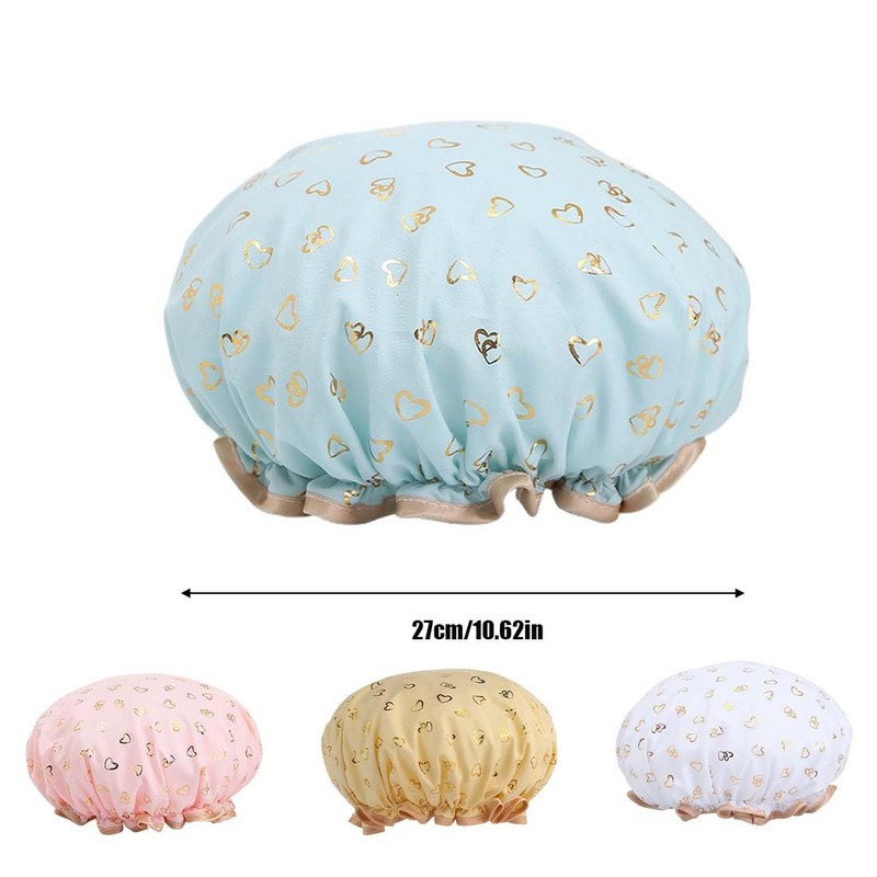 4 Pack Double Layer Hot Embossed Printed Shower Cap Elastic