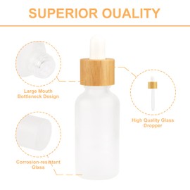 Frosted Glass Dropper Bottle, Refillable Glass Essential Oils Bottles With Eye Dropper&Bamboo Lids White Rubber Head Travel Cosmetic Storage Container Pot Holder,5pcs (30ML)