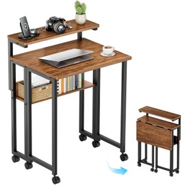 GreenForest Folding Desk with Adjustable Monitor Stand, 24.8 in Small Desk