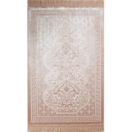 Modefa Velvet Prayer Rug - Soft Plush Turkish Janamaz Sajada Carpet for Men and Women - Plain Solid Prayer Mat Ramadan Eid Gift - with Prayer Beads - Floral Luxury Paisley (Blush Pink)