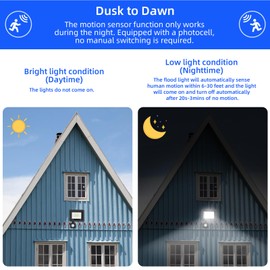 20W Motion Sensor Flood Light Outdoor, 6000K Plug in Motion Sensor Light with 5ft Cord, 120V PIR Sensor Security Lights with Photocell Waterproof Super Bright Outdoor Floodlight Yard, Garage(2 Pack)