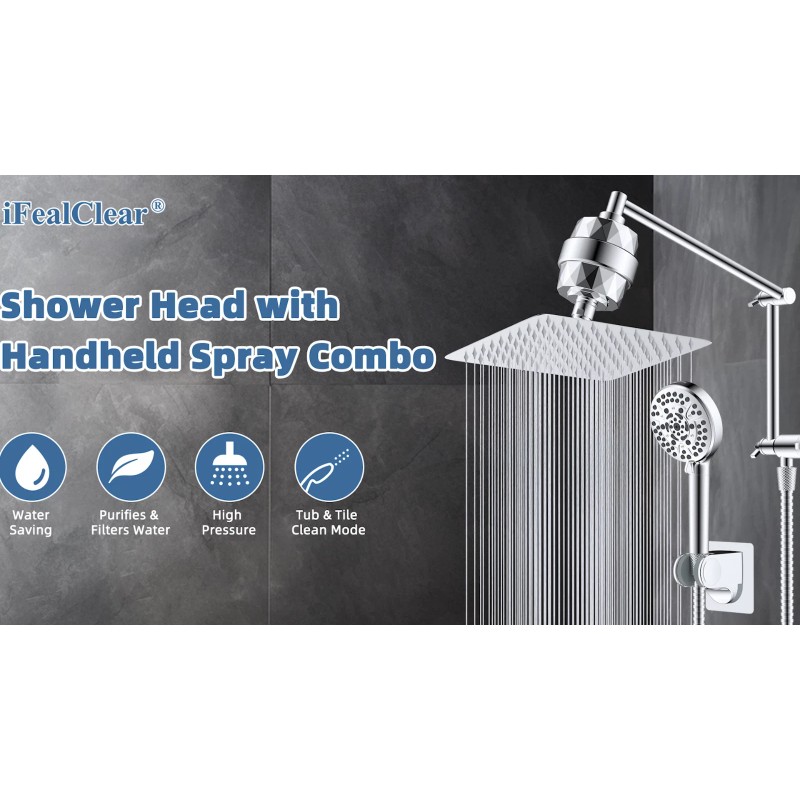 iFealClear Rain Filtered Shower Head 10'' High Pressure Rainfall Shower