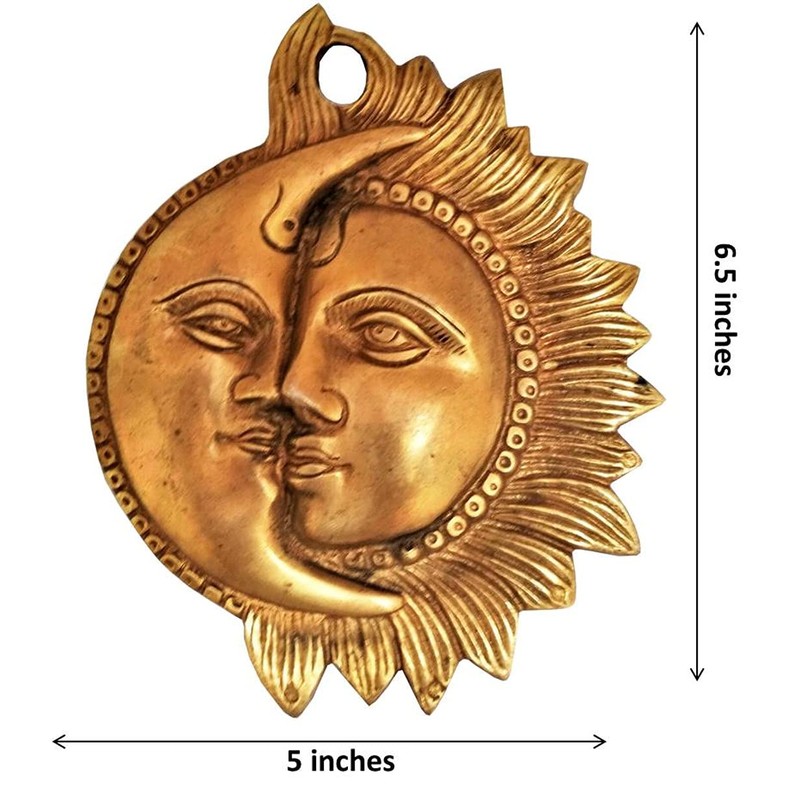 Purpledip Brass Wall Hanging 'Celestial Yin-Yang': Sun-Moon Decor Statue (11561)