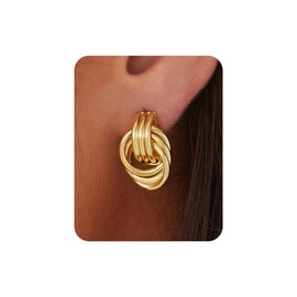 UANNEAU Trendy Gold Knot Earrings Geometric Statement Drop Dangle Earrings for Women Chunky Light Weight Hypoallergenic Fashion Jewelry Gifts