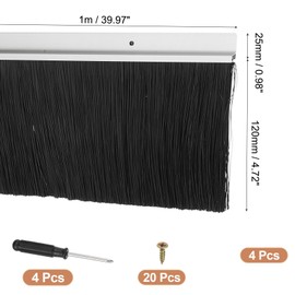 PATIKIL Door Brush Sweeps 4.72" Bristles x 39.37" Long, 4 Sets H-Shape Aluminum Alloy Holder Brush Sweep for Bottom of Door Seal Garage Weather Stripping, Silver/Black