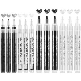 Flysea Black and White Acrylic Paint Pens, Acrylic Paint Markers 0.7 mm Extra Fine, 3 mm Medium Tip, Waterproof Paint Pens for Rock Painting Ceramic Glass Canvas Mug Metal Wood DIY Supplies