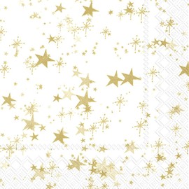 20 Napkins Star Shine Gold on White | Birthday | Wedding | Winter | Christmas | New Year's Eve | Table Decoration | Decoupage | Decoupage | Decoupage | Decoupage | Decoupage | 33