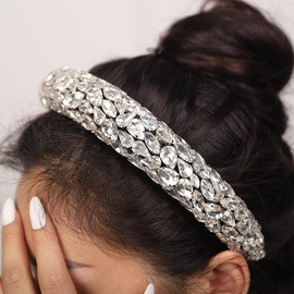 JWICOS Crystal Headband Rhinestone Headband Crystal Hairband Fashion Hair Hoop padded headbands Accessories for Women and Girls (Silver)