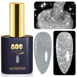 YTD Likomey SZ003 UV Nail Polish Glitter, 15 ml Silver Gel Glitter, Sparkle Sparkling Colour Gel Nail Polish, Reflective Holographic Diamond Manicure Gel Nail Polish