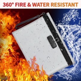 Fireproof Document Bag with Lock, 14"x11" Fireproof and Waterproof Money Bag with Zipper Closure, for Passport, Important Papers, Cash and Valuables, Secure Storage Organizer for Travel, Home, Office