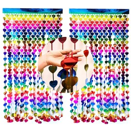 NINGYOHI Rainbow Party Decorations Fringe Curtains Shimmer Curtain Rainbow-Heart Foil Backdrop Streamer Colorful Foil Hanging Curtain Foil Curtains Metallic Fringe Curtain Photo Backdrop 2 Pack