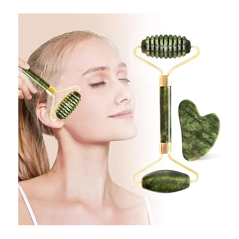 Rodillo Masaje Facial Gua Sha De Jade Antienvejecimiento Kit
