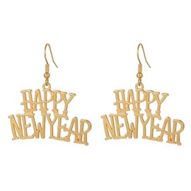 Delicate Happy New Year Letter Dangle Drop Earrings for Women Punk Ball Chain Necklace 2024 New Year Winter Jewelry Gift-A