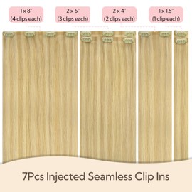HOTBANANA Invisi Edge Clip in Hair Extensions, 22inch 120g 7Pcs Injected Seamless Clip in Extensions Real Human Hair Light Blonde Highlighted Golden Blonde Balayage PU Hair Extensions