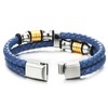 COOLSTEELANDBEYOND Mens Blue Braided Leather Bracelet Double-Row Bangle Wristband, Silver