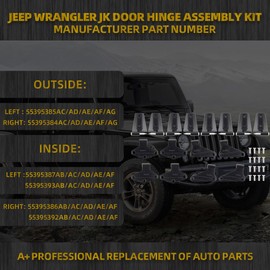 Dasbecan 4 Door Hinge Assembly Kits Compatible with 2007-2018 Jeep JK Wrangler - Complete Set of Jeep JK Door Hinges with 36 Bolts Inside and Outside Replaces# 55395386 55395387 55395393 55395392