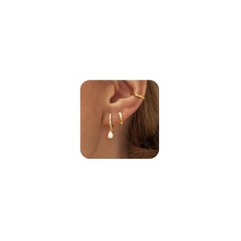 3 Pairs Gold Hoop Earrings Set for Women Dainty Stud Earrings Trendy Small Ear Cuff 14K Gold Plated Hypoallergenic Dangle Earrings Cartilage Huggie Hoop Earrings Gold Jewelry for Women Gifts