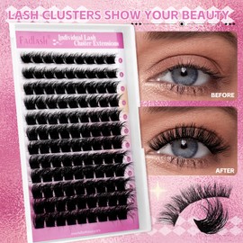 FADLASH Lash Cluster Eyelash Extensions 8-16mm Individual Cluster Lashes D Curl DIY Lash Extension Clusters 3D Effect Eyelash Clusters Volume (Y01-3D-Mix8-16)