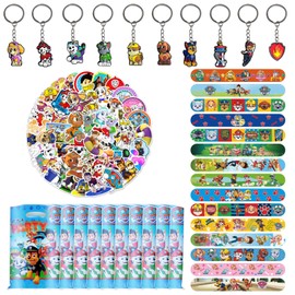 Dowdiles Pack of 82 Party Bags Children's Birthday Party Bags, Children's Birthday Party Bag Set, 10 Gift Bags, 50 Stickers, 10 Keychains, 12 Snap Bracelets (Style 3)