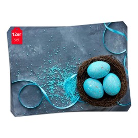 Place Mat – Easter Nest in Blue – 12 Pieces Made in Germany, 44 x 32 cm Made of Special Natural Paper in Storage Folder – The Special Table Decoration for Spring, Easter & Flowers