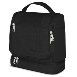 XXL Hanging Toiletry Bag [Design 2026] Large Toiletry Bag for Women, Men with Suitcase Holder and Separate Wet Compartment - Wash Bag for Men & Women (Black New)