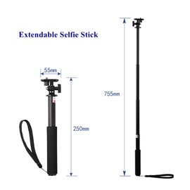 NMD&LR Extendable Selfie Stick for Action Cameras, Aluminum Alloy Handheld Monopod 23-75cm Telescopic Ultra Lightweight Extension Rod Compatible with GoPro, Phones