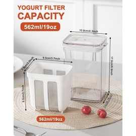 Yogurt Strainer, 19oz/562ml Thick Greek Yogurt Milk Filter, Food Strainer, Greek Yogurt Strainer with Stainless Steel Fine Mesh Bag and Lid for Yogurt, Soybean Milk, Kefir, Berries, Fruit Juice(1Pack)