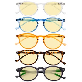 Eyekepper 5 Pack Blue Light Filter Glasses Women Oval Round Computer Reading Glasses Yellow Tinted +3.00