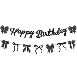 Lecheme Black Bow Birthday Banner Glitter Bow Signs Party Decorations for Coquette Theme Women Girls Birthday