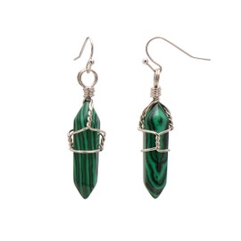 Joseph Brothers Created Malachite Wire Wrapped Point Crystal Earrings for Women Reiki Energy Healing