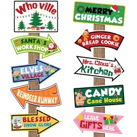 Hooqict 20 Pieces Christmas Yard Sign Whoville Christmas Decorations Welcome to Whoville Sign Outdoor Christmas Directional Sign for Santas Workshop Decorations Xmas Winter Holiday Party Sign