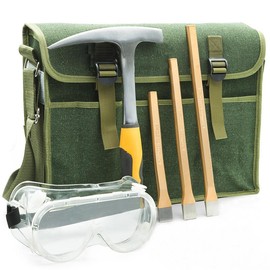 INCLY Rock hounding Geology Hammer Tool, 32oz Rock Pick Hammer, 3 Packs Digging Chisels Kit, Hounding Equipment Set with Musette Bag, Compass, Whistle for Gold Panning Gem Mining - Color: Gray Hammer
