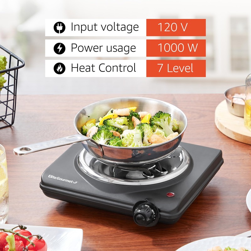 Elite Gourmet ESB100B Countertop Single Coiled Burner Electric Hot Plate,