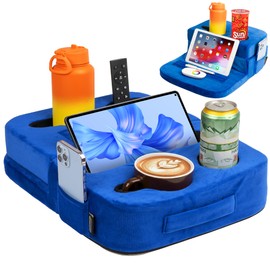 TabCouchCaddy - Couch Cup Holder Tray Pillow - Bed, Couch Caddy, Sofa, RV & Car - Holds Drinks, Snacks, Remotes, Phones, Kindle, Tablet | Bed Cup Holder (Blue)