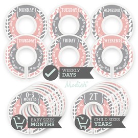 Days of The Week School Clothes Organizer, Weekly Monday through Friday Kids Closet Organization, Modish Labels Hanging Dividers Sort Sizes & Days, Girl Pink Gray Boho Woodland Adventure Arrows Decor