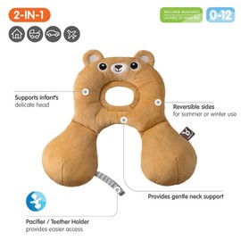 Benbat Newborn Headrest & Neck Support Pillow Baby Travel Pillow for Comfortable Sleep. Infant Brown Bear, 0-12 Months