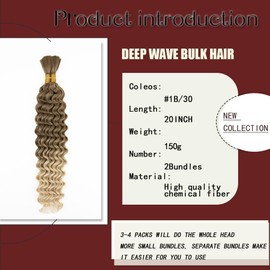 Boho Hair for Braiding 20 Inch 2 Bundles Deep Wave Bulk Braiding Hair for Boho Braids No Weft Curly Braiding Wet and Wavy Braiding Hair Extensions (#27/613,75g/bundle)