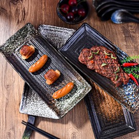 LMRLCS Sushi Platter, 10.2 Inches Rectangle Serving Plates, Japanese Vintage Plates, Sushi Plate, Porcelain Plates Set of 4 for Dinner, Parties, Meat, Sushi, Dessert, Dishwasher and Microwave Safe