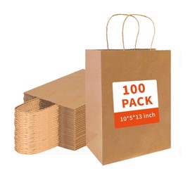 VANHEL Gift Bags with Handles 10*5*13 Inches 100Pcs Gift Bags Party Bags Shopping Bags Kraft Bags Retail Bags Paper Gift Bags with Handles Bulkfor Wending,Birthday, Favor,Party,Retail Merchandise Bags