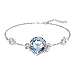 Midari Compass Bracelet 925 Sterling Silver Flower Compass Jewelry Charm Bracelet I'd Be Lost Without You Compass Pendant with Crystal 2024 Graduation Gifts for Women Friends Sisters