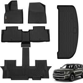 Floor Mats & Cargo Liner Set 2020-2025 Kia Telluride (7/8 Passenger Seater), Compatible with 2nd Bucket Seats Without Center Console All Weather Cargo Mat for Compatible with Kia Telluride & Bin-motor