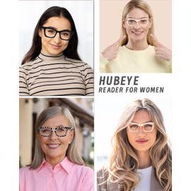Hubeye 3 Pack Oprah Style Reading Glasses for Women Men Blue Light Blocking Computer Square Readers with Spring Hinge and Glasses pouch +1.5