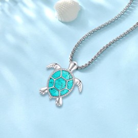 LOOVE Sterling Silver Turtle Necklace for Women Green Turquoise Turtle Pendant White Gold Turquoise Animal Pendants Sea Turtle Jewelry