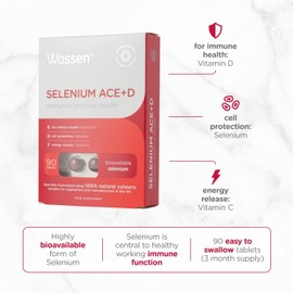 Wassen Selenium ACE+D Immune Health - 90 Tablets | Selenium Supplements | Immune System Vitamins | Selenium and Zinc Supplements Contribute to Normal Function of Immune System | Vitamin C D and Zinc