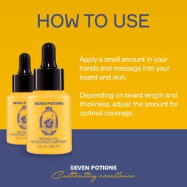 Seven Potions Premium Beard Oil for Men — Jojoba Oil Beard Softener to Nourish Skin, Hair, and Stop Beard Itch — All-Natural, Vegan, Cruelty Free — Woodland Harmony Scent (30ml)