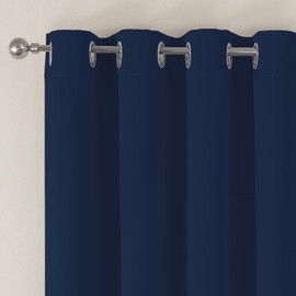 VEHEDE Dark Blue Curtains, Length 114 cm, Blackout Curtain, Short Bedroom Thermal Curtain, Cold Protection Curtains for Living Room, Curtains with Eyelets, H 114 x W 117 cm Set of 2