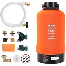 VEVOR RV Water Softener, 16,000 Grain Portable Water Softener, with 3/4" Brass Fittings and 42" Hose, Soften Hard Water Filter System for RVs, Trailers, Boats, Mobile Car Washing, Pressure Washing